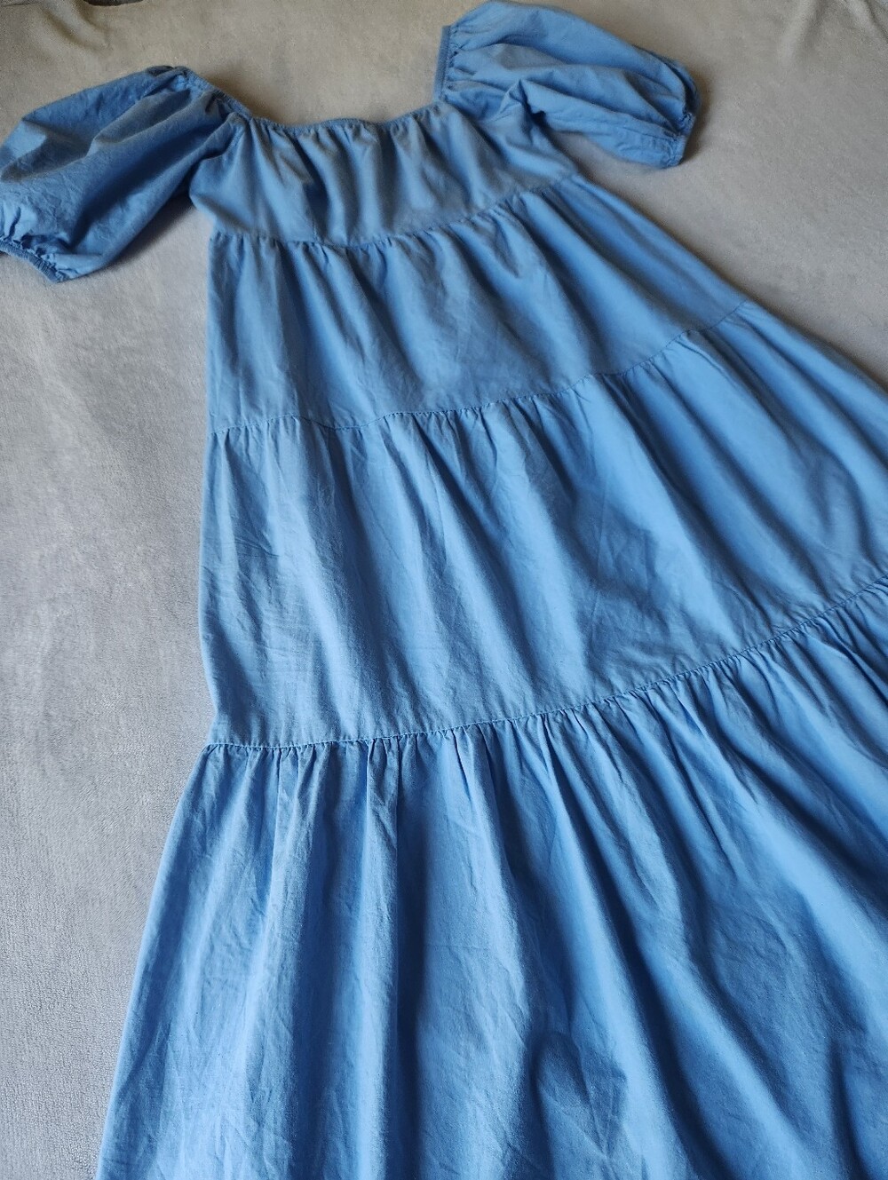 Blue Puff-Sleeve Tiered Women's Midi Dress - Picture 2 of 6